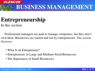 Entrepreneurship In this section: