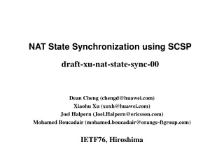 NAT State Synchronization using SCSP draft-xu-nat-state-sync-00