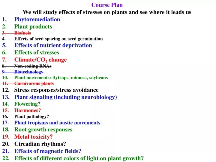 course plan we will study effects of stresses