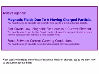 Today’s agenda: Magnetic Fields Due To A Moving Charged Particle.