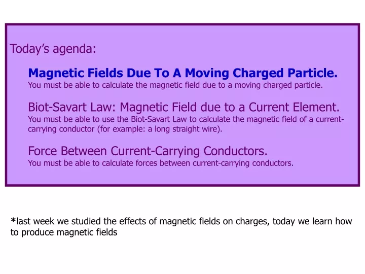 today s agenda magnetic fields due to a moving