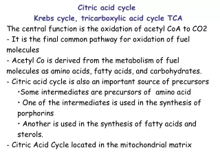 Citric acid cycle  Krebs cycle, tricarboxylic acid cycle TCA
