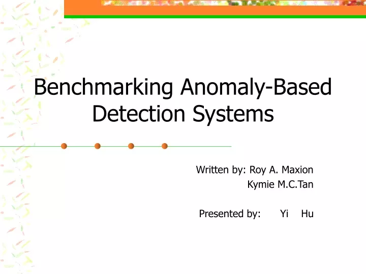 benchmarking anomaly based detection systems