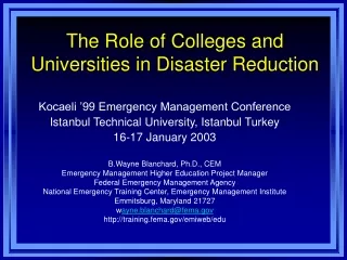 The Role of Colleges and Universities in Disaster Reduction