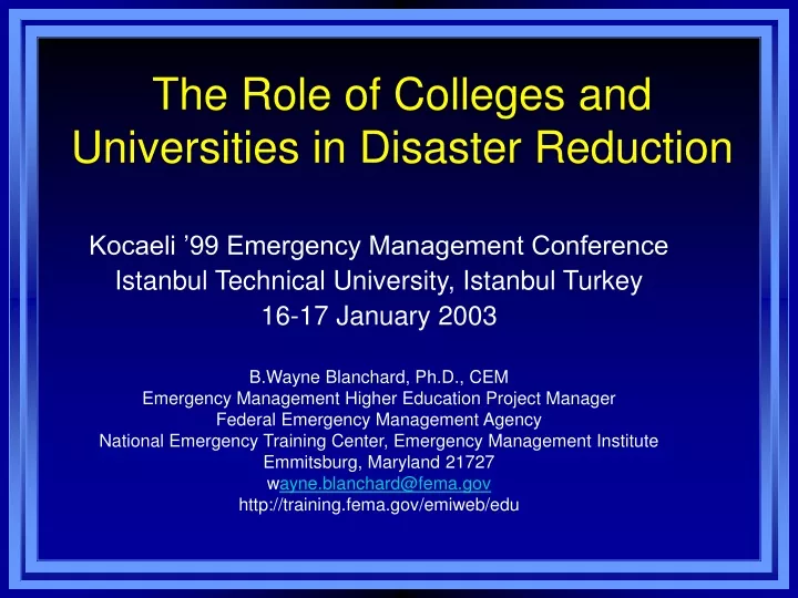 the role of colleges and universities in disaster reduction