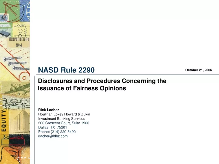 nasd rule 2290 disclosures and procedures