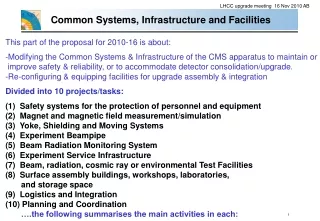 Common Systems, Infrastructure and Facilities