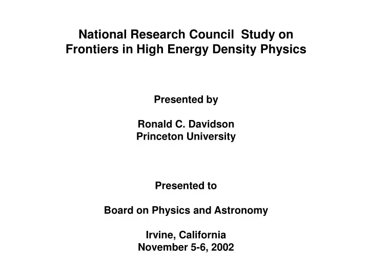 national research council study on frontiers