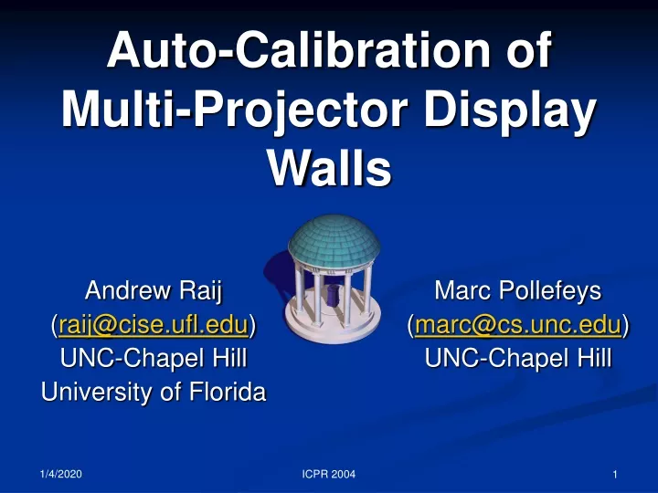 auto calibration of multi projector display walls