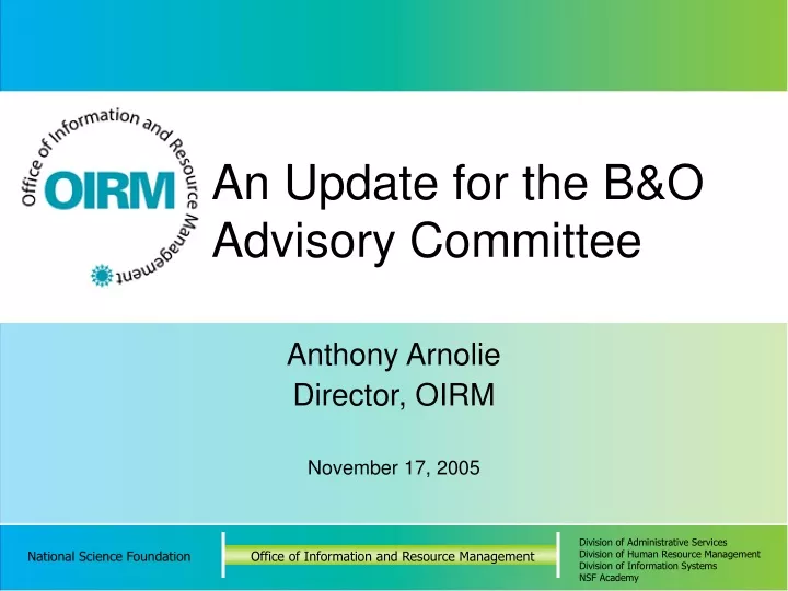 an update for the b o advisory committee