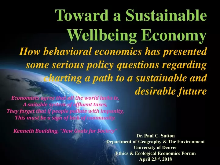 toward a sustainable wellbeing economy