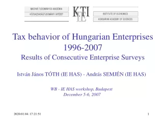 Tax behavior of Hungarian Enterprises  1996-2007 Results of Consecutive Enterprise Surveys