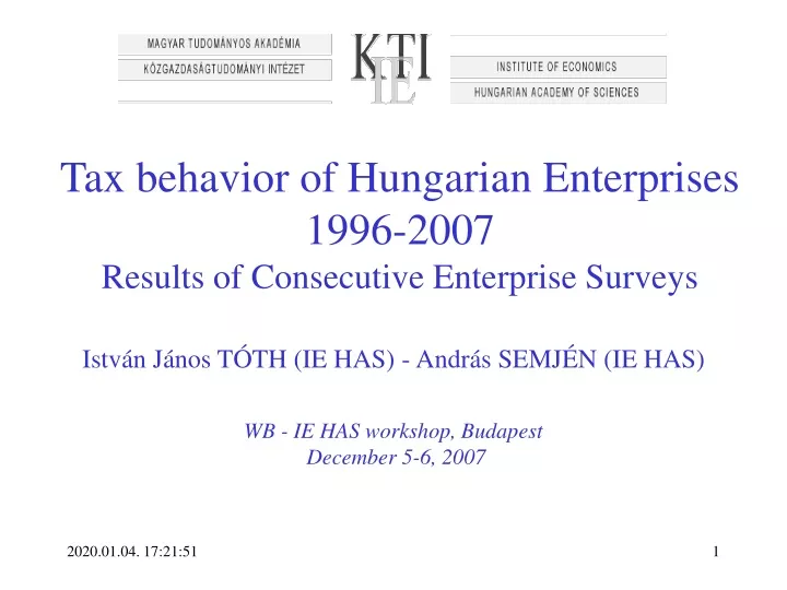 tax behavior of hungarian enterprises 1996 2007 results of consecutive enterprise surveys