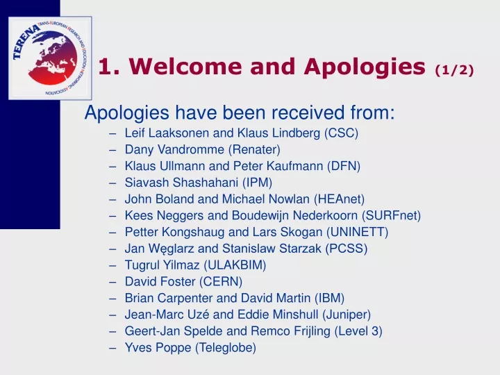 1 welcome and apologies 1 2