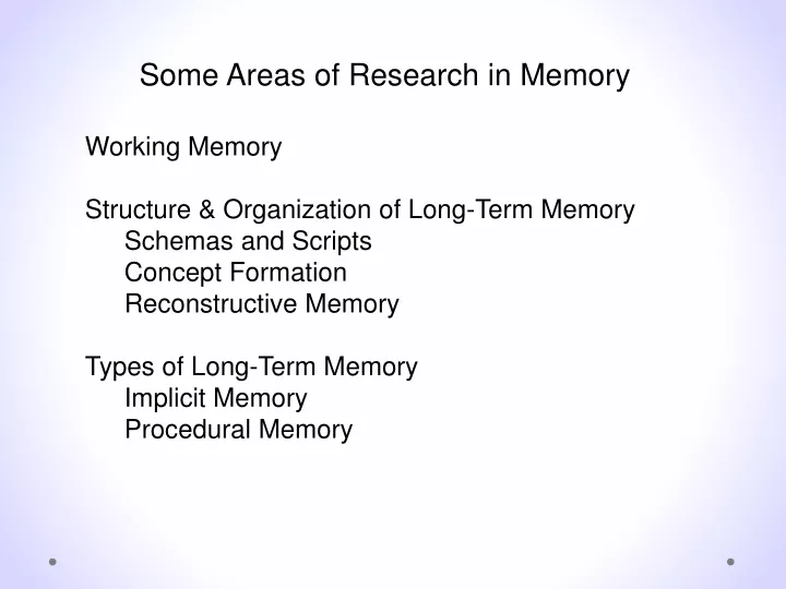 some areas of research in memory