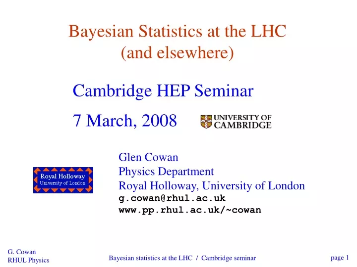 bayesian statistics at the lhc and elsewhere