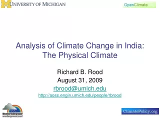 Analysis of Climate Change in India: The Physical Climate