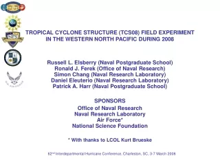 TROPICAL CYCLONE STRUCTURE (TCS08) FIELD EXPERIMENT IN THE WESTERN NORTH PACIFIC DURING 2008