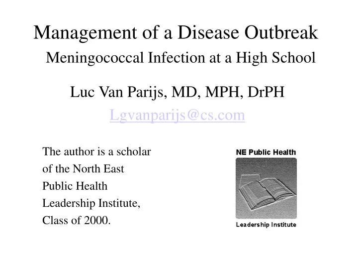management of a disease outbreak meningococcal infection at a high school