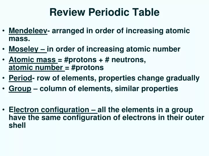 review periodic table