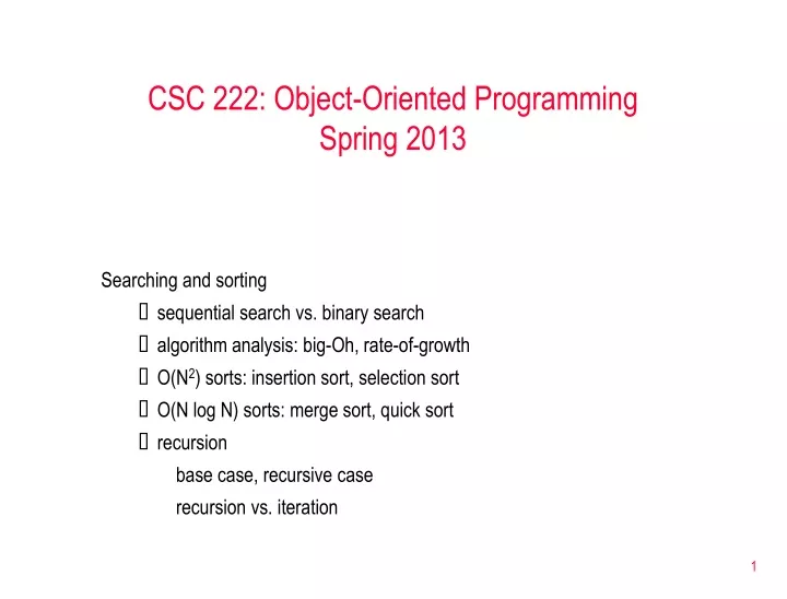 csc 222 object oriented programming spring 2013