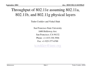 Throughput of 802.11e assuming 802.11a, 802.11b, and 802.11g physical layers