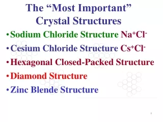 Sodium Chloride Structure  Na + Cl - Cesium Chloride Structure  C s + Cl -