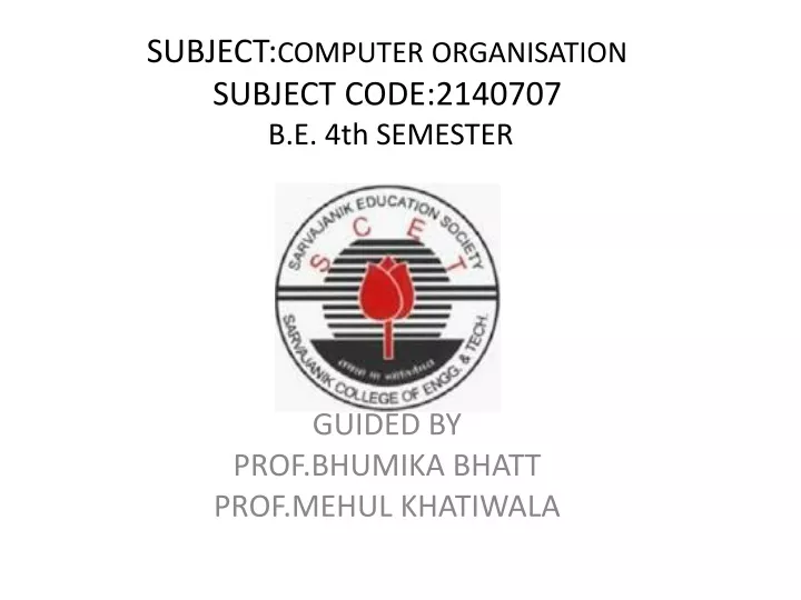 subject computer organisation subject code