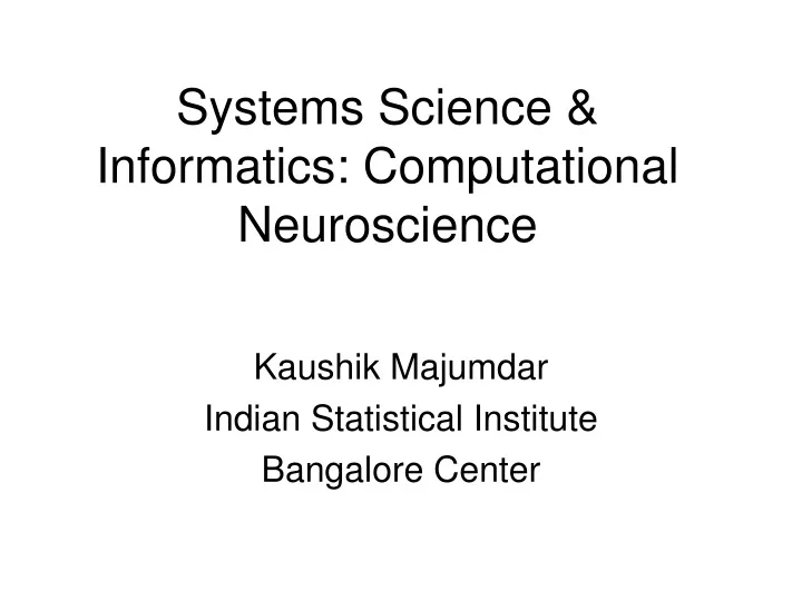 systems science informatics computational neuroscience