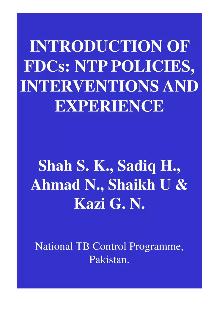 introduction of fdcs ntp policies interventions