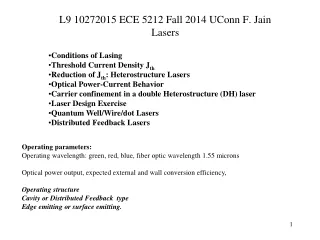 L9 10272015  ECE 5212 Fall 2014 UConn F. Jain  Lasers