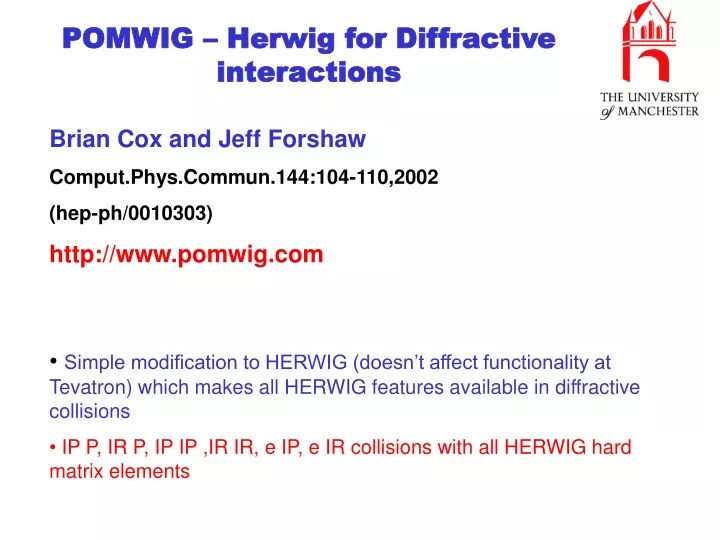 pomwig herwig for diffractive interactions