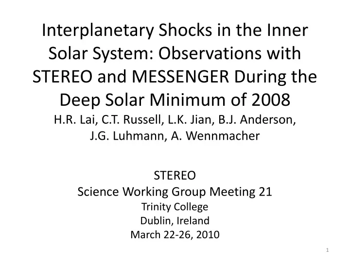 interplanetary shocks in the inner solar system