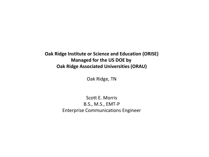 oak ridge institute or science and education