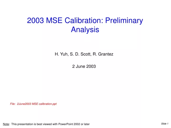 2003 mse calibration preliminary analysis