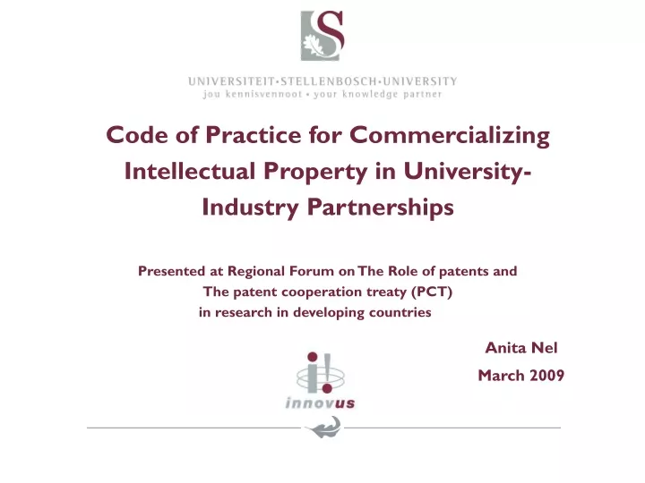code of practice for commercializing intellectual