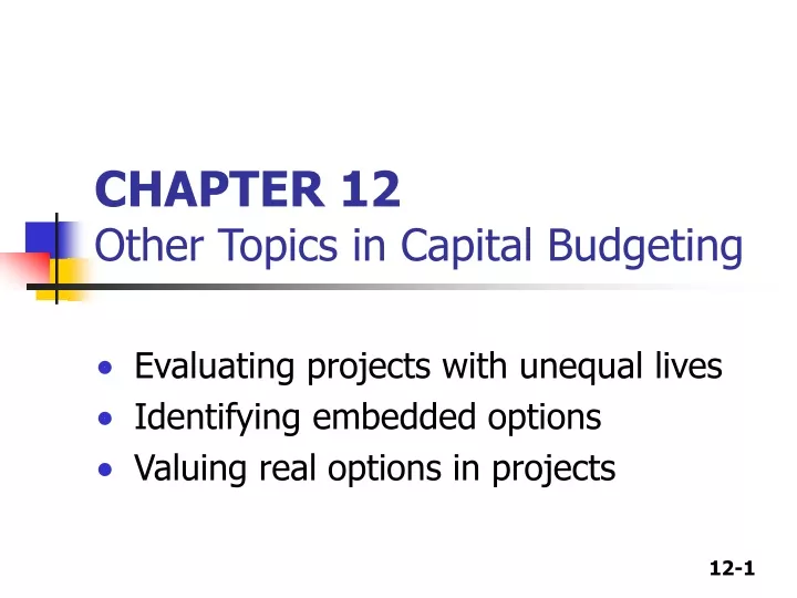 chapter 12 other topics in capital budgeting
