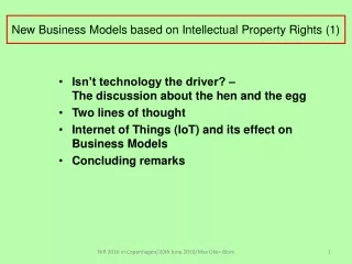 New Business Models based on Intellectual Property Rights (1)