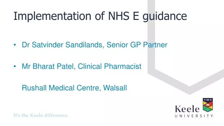 implementation of nhs e guidance