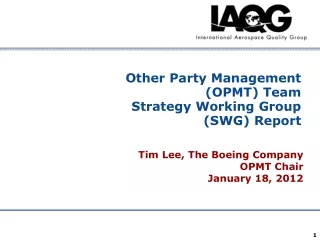 Other Party Management (OPMT) Team Strategy Working Group (SWG) Report