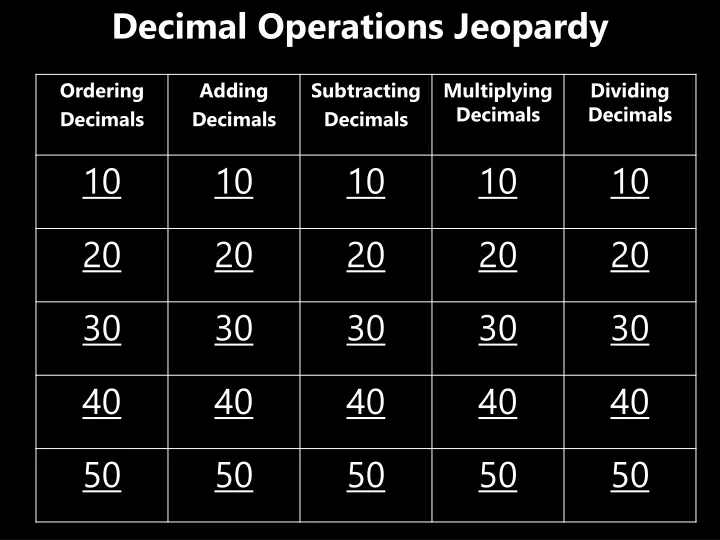 decimal operations jeopardy
