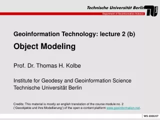 Geoinformation Technology: lecture 2 (b) Object Modeling