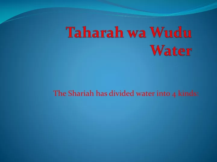 taharah wa wudu water