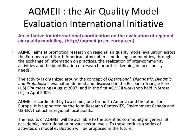 aqmeii the air quality model evaluation international initiative