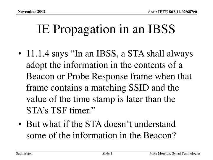 ie propagation in an ibss