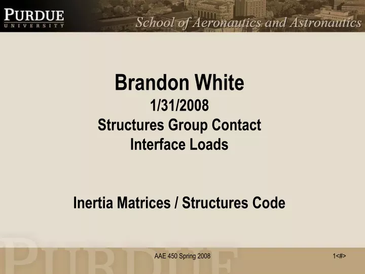 brandon white 1 31 2008 structures group contact interface loads inertia matrices structures code