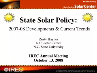 State Solar Policy: 2007-08 Developments &amp; Current Trends