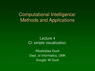 Computational Intelligence:  Methods and Applications