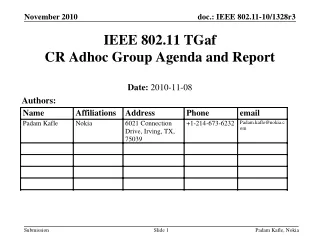 IEEE 802.11 TGaf CR Adhoc Group Agenda and Report