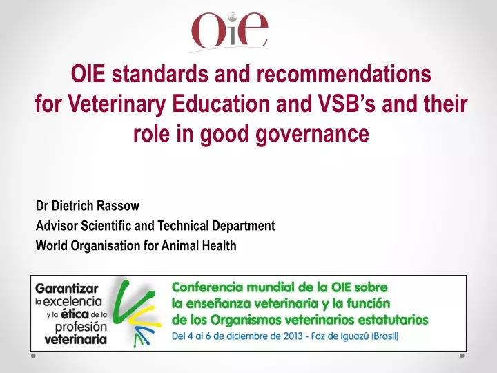 oie standards and recommendations for veterinary